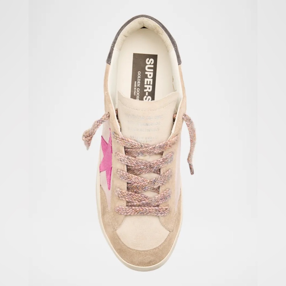 Golden Goose Beige Suede Sneakers with Pink Star Accent - Picture 2 of 6